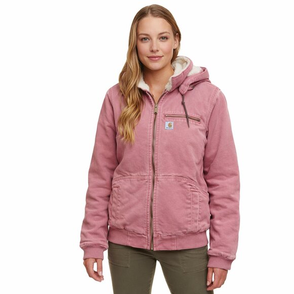 Carhartt Weathered Wildwood Jacket Pink Size Small Hooded Sherpa